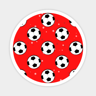 Football / Soccer Balls - Seamless Pattern on Red Background Magnet